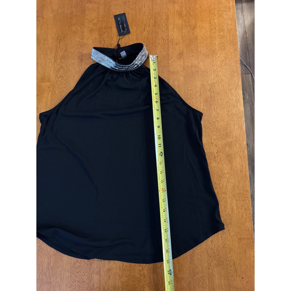 NWT Cable & Gauge Women's Halter Top Jet Black Silver Embellished Neck Sz Medium - Picture 8 of 9